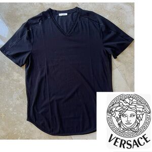 Versace Collection Men's Black V-Neck Embellished Shirt